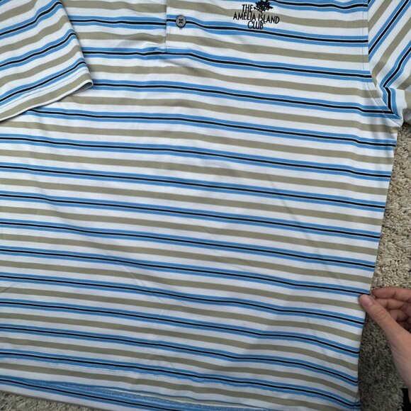 Footjoy Polo Shirt Mens Large Blue Beige Striped Short Sleeve Amelia Island Club - Picture 12 of 16